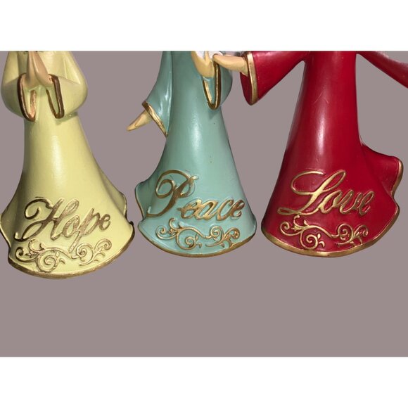 Angel Figurines With Love Peace & Hope Messages In Red Green & Yellow - Picture 13 of 13